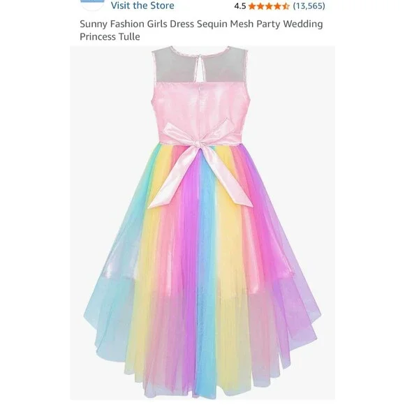 Sunny Fashion Girls Dress Unicorn Rainbow Tulle Pageant Princess Party -Size 5 T - Picture 7 of 16
